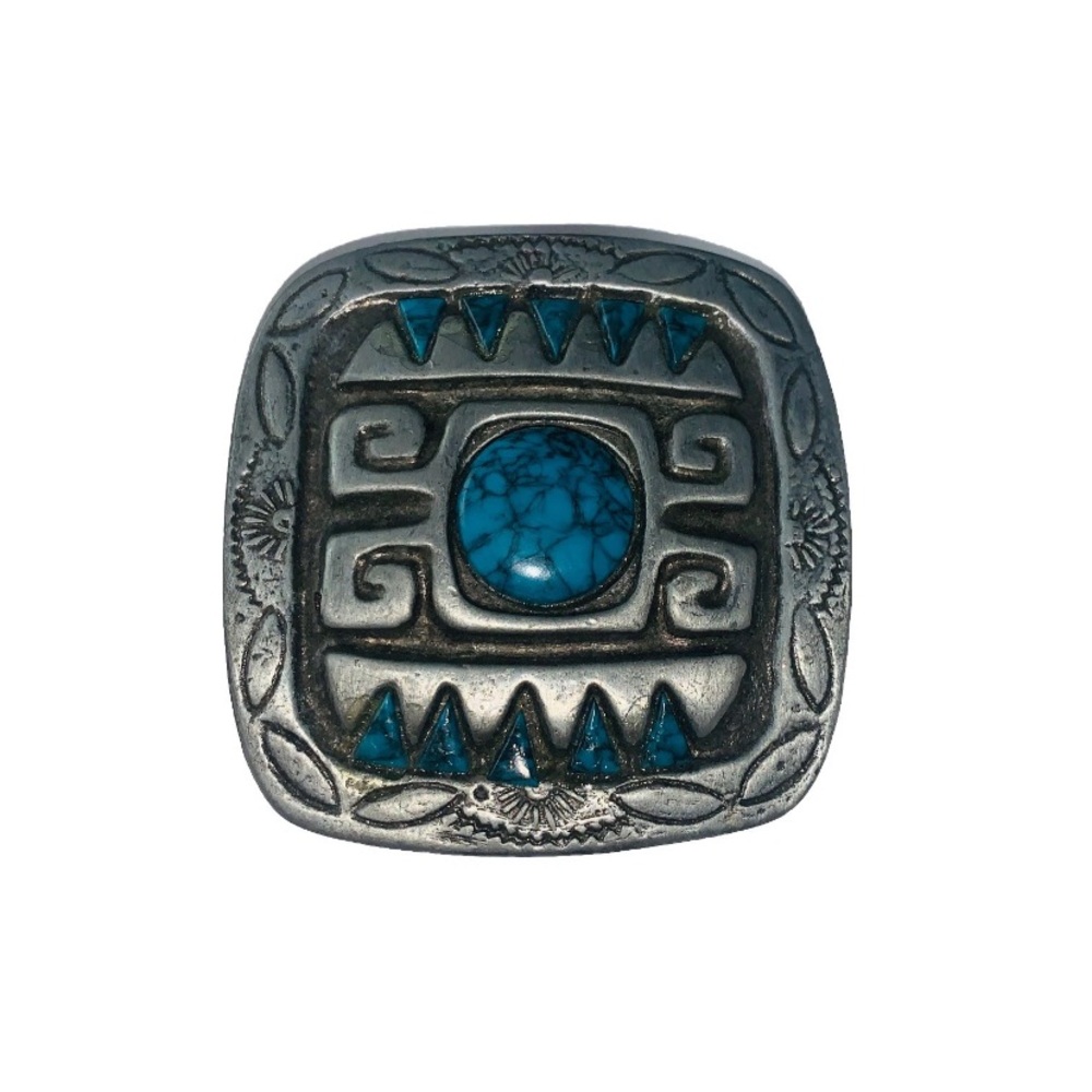 Vintage Southwestern Metal Belt Buckle Turquoise Stone 
Square Silver-Tone 2x2”